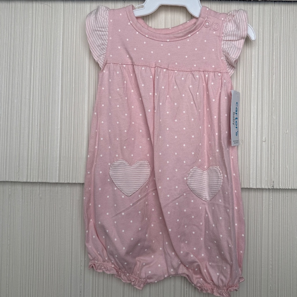 NWT 9m Pink Polka Dot and Heart Carters Romper